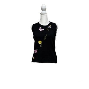 Storybook Knits black sweater tank top with embellishments